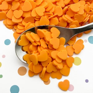 Grande taille orange, paillettes coeur en pâte polymère, tranches de nail art coeur, faux confettis en pâte fimo bricolage, quantité au choix, S124