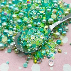 BEACH GLASS Caviar Pearl Rhinestone Mix, Resin Rhinestones, Faux Pearls, Sprinkle Mix, Decoden K173