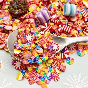 Santa&#39;s Snacks, Holiday Christmas Sprinkle Mix with 3 Cabochons, Polymer Clay Fake Bake Xmas Sprinkles, Decoden X-mas Fimo Table Scatter V76