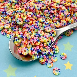 Mini Rainbow Donut 6mm Heishi Beads, Loop Polymer Clay NON EDIBLE Dessert Sprinkles, Nail Art Slices, Faux Dessert Fake Bake Supplies, E203