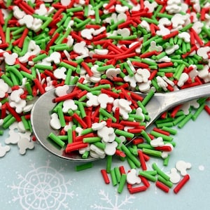 A Very MOUSEY CHRISTMAS Green Red + White Mouse Ear Polymer Clay Fake Sprinkles, Xmas Tumbler Shaker Fill, X-mas Slime Supply,   V127