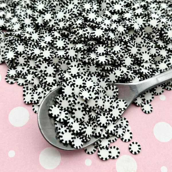 Black and White Fake Candy or Poker Chip, Polymer Clay Slice Sprinkles, Starlight Mint R63