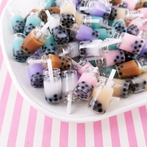 3 Assorted Miniature Boba Drink Cup LIMITED COLORS Glass Cabochons with Straw, Assorted Color Cabochons, Boba Tea Cups, #812