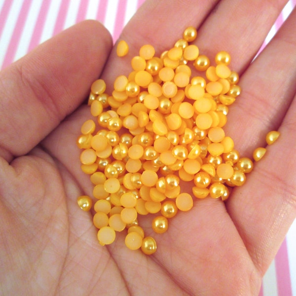 500 orange 4 mm runde Perlen-Cabochons, orange, flache Rückseite