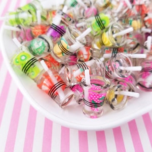 3 Assorted Miniature 27mm Acrylic Plastic Fruit Tea Cup Cabochons, Multicolor Resin Cabs, Iced Drink Cups, #1016