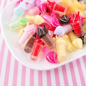 4 Assorted Color Acrylic Plastic Swirled Miniature Iced Coffee Frappuccino Cabochons, Resin Iced Coffee Cabs, #1372