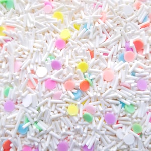 FUNFETTI BIRTHDAY CAKE White with Pastel Multicolor Rounds Polymer Clay Fake Sprinkles, Decoden Funfett Jimmies, E70