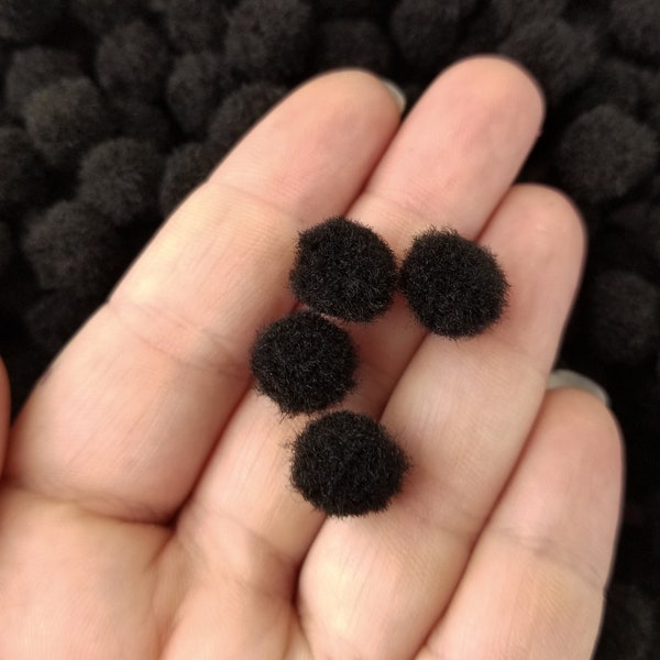 One Hundred 10mm Black Pom Poms, Boba Mochi Ball PomPoms, Approx. 100 Pieces for Crafts and Slimes
