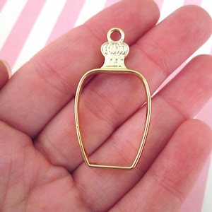 3 Gold Plated 42mm Bottle Charms, Open Bezel Pendant, UV Resin Charms, Pressed Flower Jewelry Supply F139