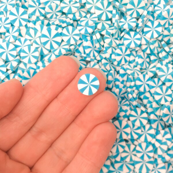 10mm Turquoise Blue Peppermint Polymer Clay NON EDIBLE Sprinkles, Larger Size, Dessert Nail Art Slices, Miniature Faux Mint Candy, R60