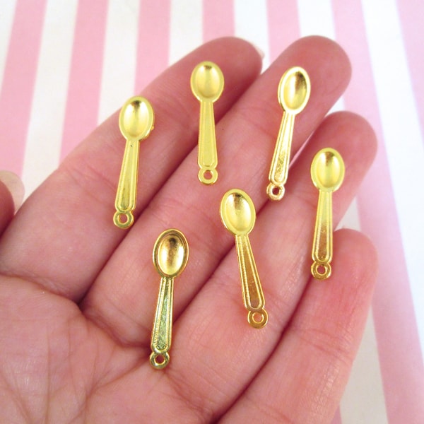 20 Gold Plated Spoon Charms, Perfect for Miniature Food, #DH60