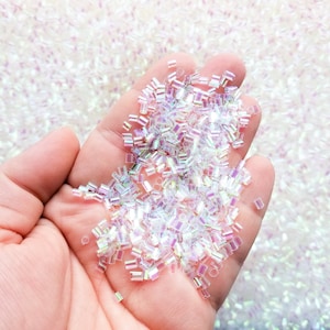 Clear Iridescent Crispy Bingsu Beads for Crunchy Slime, Iridescent Straw Beads, 3D Glitter, Slime Supply,