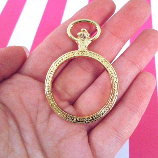 2 Gold Plated 30mm Open Bezel Pendant, Pocket Watch Pendants #F146