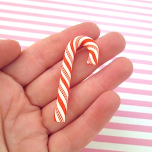 6 Large Polymer Clay Christmas Candy Canes, Cute Fake Peppermint Charms approx. 48x17mm #229