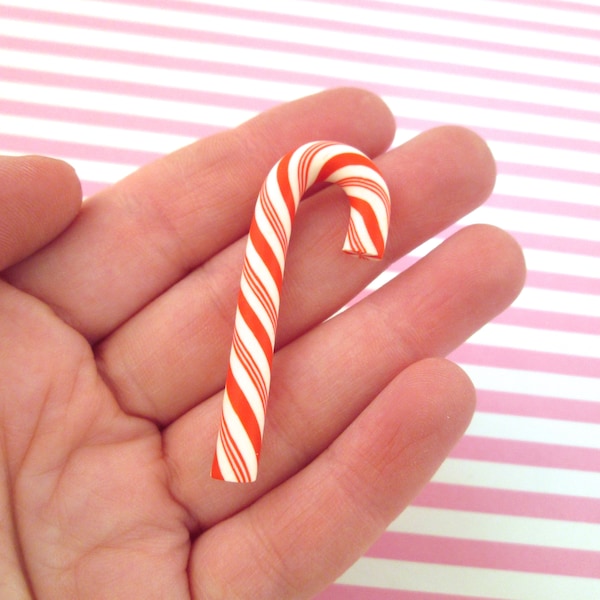 3 Large Polymer Clay Christmas Candy Canes, Cute Fake Peppermint Charms approx. 48x17mm #229