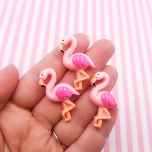 5 cabochões de flamingo rosa com costas planas, táxis de resina animal acrílica, 116a