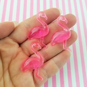 3 Cabochões de Flamingo Rosa Neon, Cabos de Acrílico, #1056d