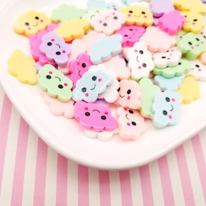 6 Multicolor Happy Cloud Cabochons, Sweet Kawaii Cabs, 644