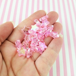 50 Iridescent Pink Star Beads, 11mm Kawaii beads, J115