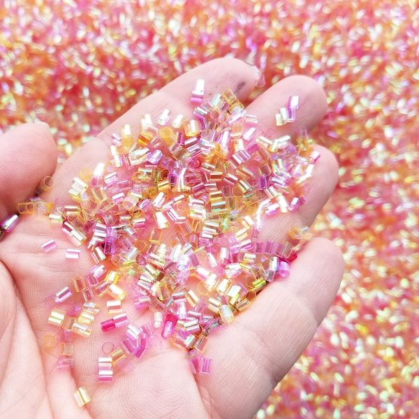 Pink Lemonade Iridescent Crispy Bingsu Beads for Crunchy Slime, Iridescent Straw Beads, 3D Glitter, Kawaii Slime Supply,