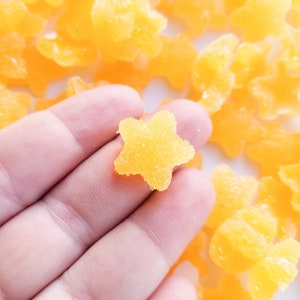 6 Orange Soft Flatbacked Resin Sugared Star Cabs, Flat Backed Gummy Candy Kawaii Cabochons,  Cute Jelly Decoden Fruit Sweets Cabs, #651