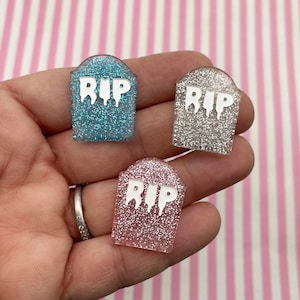 3 veelkleurige glitter RIP hars grafsteen platte achterkant, spookachtige grafversieringen, plaksteen acryl plastic Halloween-cabines