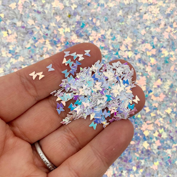 Arctic White Iridescent Shift Pale Lavender Blue Tint Butterfly Glitter, Kawaii Decoden Glitter, Resin Embellishment, Slime Toppings, F577