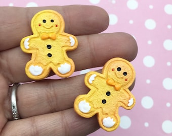 3 cabujones de resina con base plana para Navidad, diseño de hombrecito de jengibre (34 mm), de plástico acrílico con base plana, DH137a
