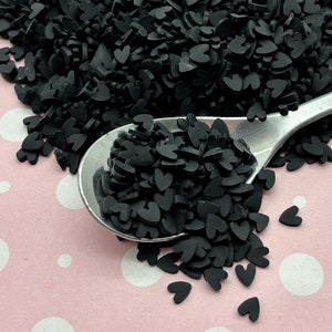 Chispas de arcilla polimérica con forma de corazón de color negro, chispas falsas para el día de San Valentín, Funfetti Jimmies de Decoden, S146
