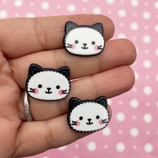 6 Flat-backed Kitty Cat Cabochons, Smiling Pussy Cats, Kawaii Cabochons, #892