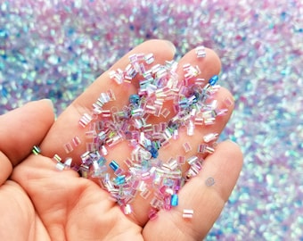 Cotton Candy Iridescent Crispy Bingsu Beads for Crunchy Slime, Iridescent Straw Beads, 3D Glitter, Slime Supply,
