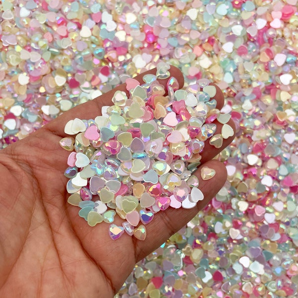 10 Grams (Over 200 pieces) 6mm Mixed Color AB Jelly Heart Rhinestones, Pastel Multi Color Flat Backed Resin Faceted Cabs OT9