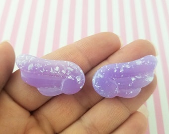5 Pair Pastel Purple Pink Glitter Resin Chibi Angel Wing Cabochons #326a