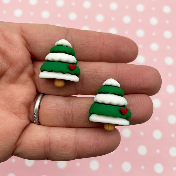 5 Weihnachtsbaum Cabochons mit flacher Rückseite, 24 mm grün, niedliche Weihnachten, flache Rückseite, Acryl Kunststoff, Urlaub, Weihnachten, Cabochons, DH150b