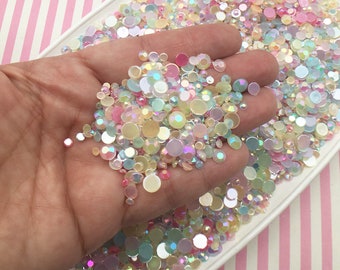 10 Grams Multi-size Mixed Color AB Jelly Rhinestones, Pastel Multi Color Flat Backed Resin Faceted Cabs 3mm 4mm 5mm 6mm OT18