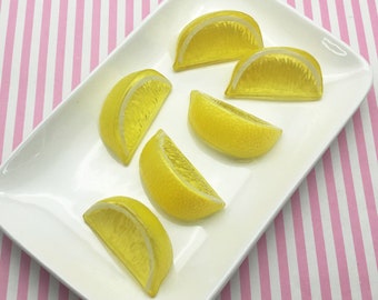 Realistic Lemon Wedge Cabochons, Life Size Fruit Slices Citrus