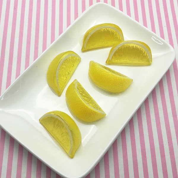 Realistic Lemon Wedge Cabochons, Life Size Fruit Slices Citrus