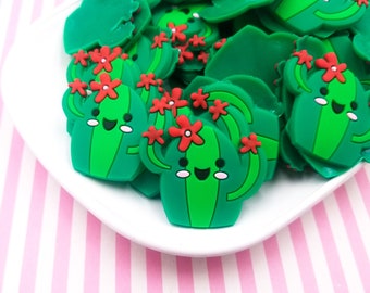 8 Soft PVC Blooming Cactus Cabochon, Flat-backed Soft Plant Cabochons, Fake Flower Cabs, Cactus Cabs, 453