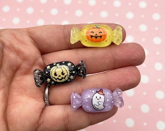 6 Halloween Hard Candy Flatbacked Cabochons, Cute Halloween Flat Backed Cabs, #DH43