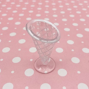 3 Clear Plastic Miniature Dollhouse Waffle Cone Parfait Dessert Ice Cream Sundae Glass Charms for Decoden, Fake Food, and Doll Props, #G116