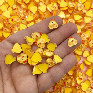 20 Yellow Flatbacked Easter Chick Chicken Resin Cabochons, Flat Backed Acrylic Plastic Animal Cabs 597