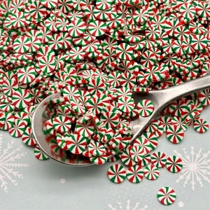 Red and Green Peppermint Polymer Clay Dessert Candy Slice Sprinkles, Christmas Nail Art Slices, Non Edible, R80