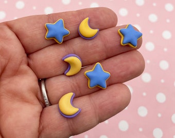 6 Piece Resin Star and Moon Cabochons, Cute Cabs, #888