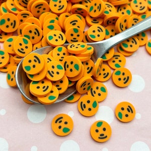10mm Polymer Clay Kawaii Face Orange Tangerine Fruit Sprinkle Slices, Tumbler Shaker Mix, Fimo Table Scatter Confetti, Slime Supplies M59