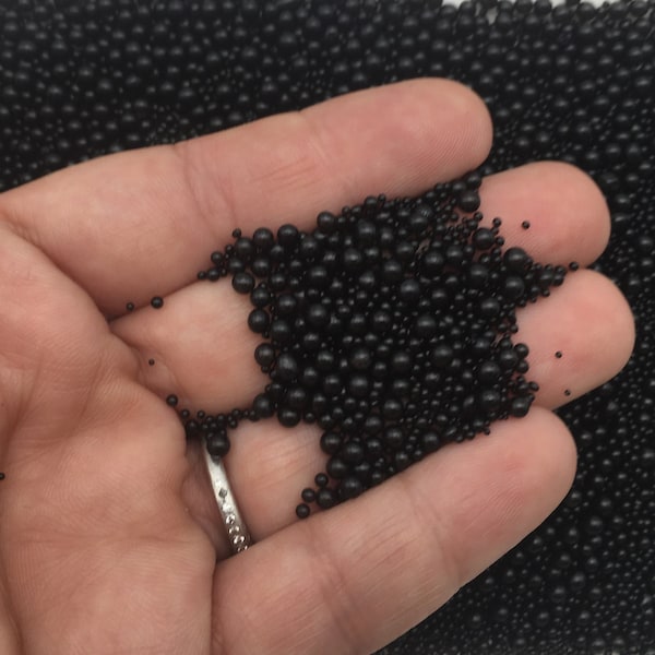 100 Grams Black Glass Assorted Size Microbeads, No Hole Seed Beads, Waterbeads Sprinkle Toppings, PEARL TOWER