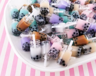 3 Assorted Miniature Boba Drink Cup LIMITED COLORS Glass Cabochons with Straw, Assorted Color Cabochons, Boba Tea Cups, #812