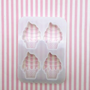 4 Cavity Ice Cream Cone Uv Silicone Mold for Cabochons, Chocolate, Clay, Resin Etc, Icecream Q TOWER TOP BIN