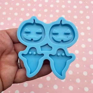 Double Sided Halloween Pumpkin Jack-o&#39;-lantern and Ghost Mold, Silicone Resin Earring Charm Pendant Moulds Q169c