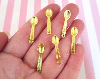 20 Gold Plated Spoon Charms, Perfect for Miniature Food, #DH60