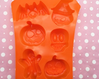Halloween mal met 6 holtes, siliconen spook, pompoen, skelet vleermuis mallen voor klei, zeep, ijsblokjes, kaarsen enz.